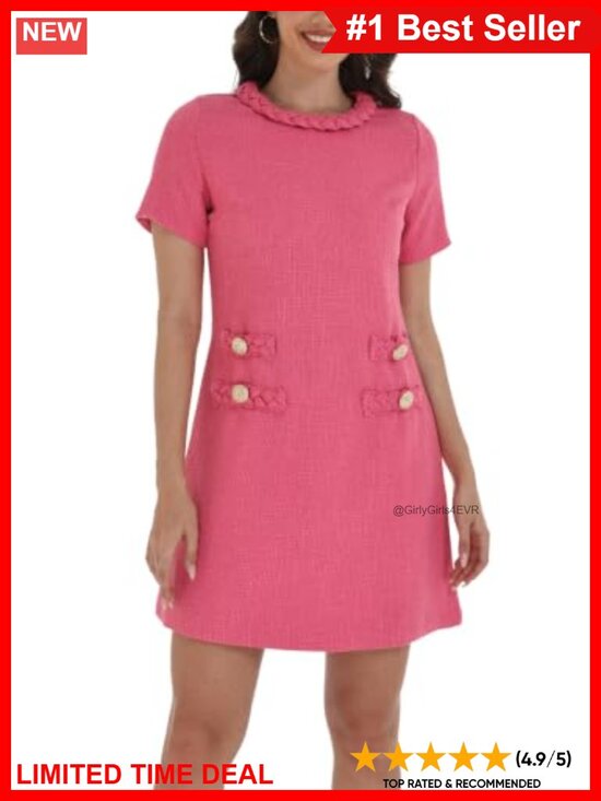 Dresses & Skirts - Tweed Jackie Cocktail Mini Shift Dress Braided Trim Gold Buttons
